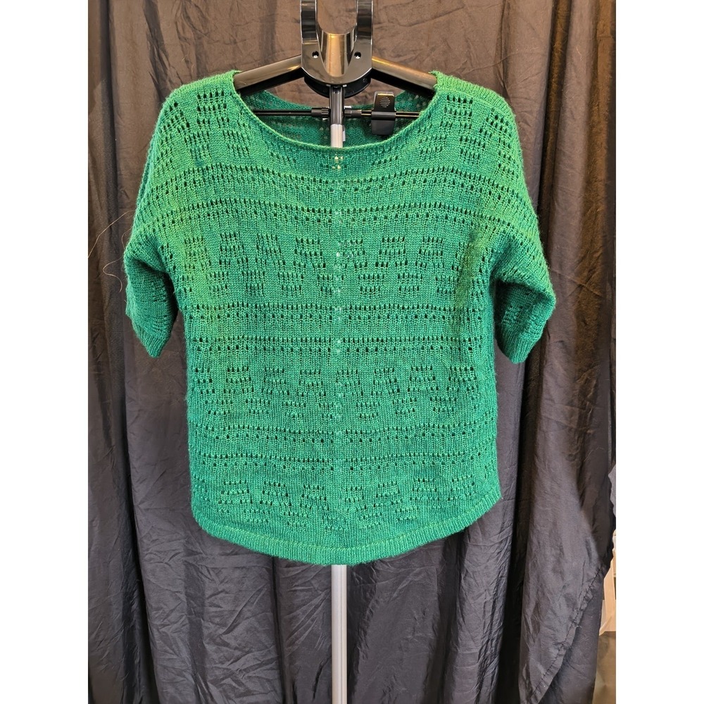 Green Crochet Crew Neck Short Sleeve Sweater Chicos Size 1